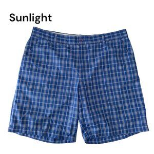 Greg Norman For Tasso Elba Mens Blue Plaid Golf Shorts Size 40 Polyester